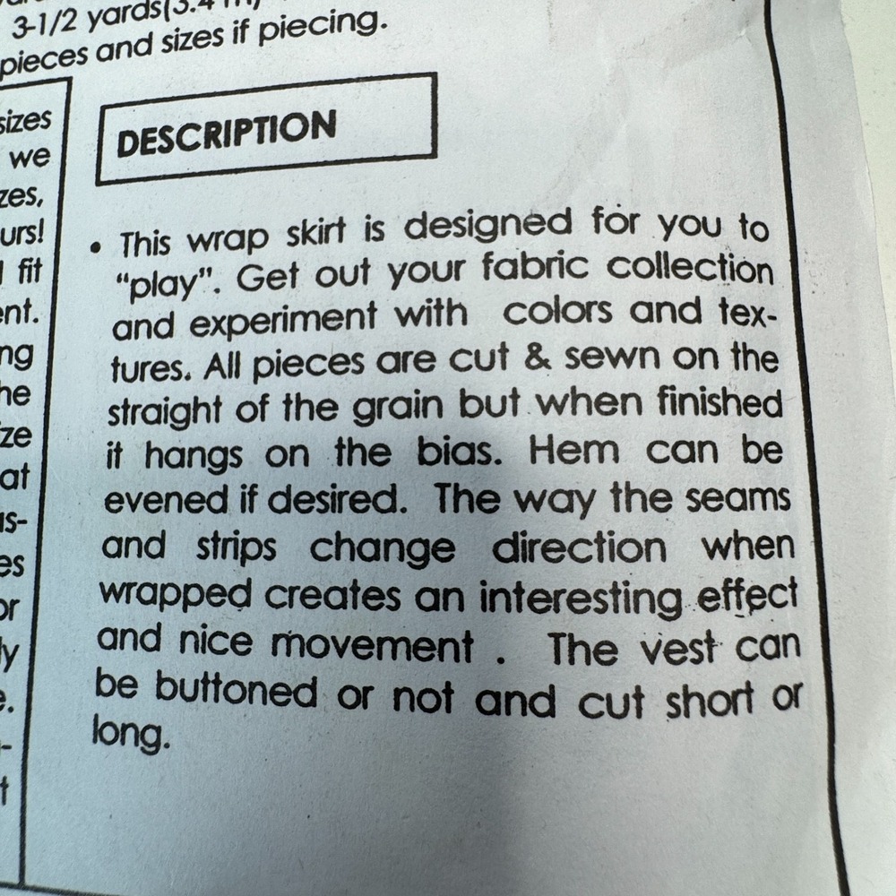 PARK BENCH Sewing Pattern No. 20 Woodstock Patchwork Skirt Vest Adjustable OS - Picture 7 of 8